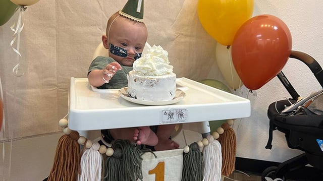Nash Keen celebrated his first birthday with a cake.