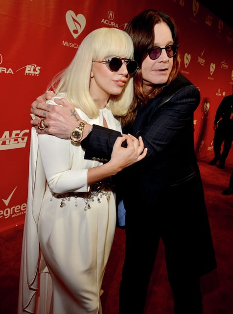 Singers Lady Gaga, left, and Ozzy Osbourne at the 2014 MusiCares Person Of The Year event at Los Angeles Convention Center on Jan. 24, 2014 in Los Angeles.