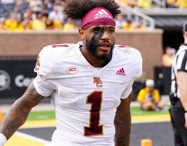 Boston College Eagles quarterback Thomas Castellanos (1) returns to the sidelines after a score against the Missouri Tigers during the first half at Faurot Field at Memorial Stadium.