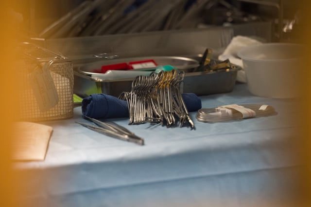 Surgical instruments and supplies lay on a cart during a kidney transplant surgery at MedStar Georgetown University Hospital in Washington D.C., Tuesday, June 28, 2016. (AP Photo/Molly Riley)