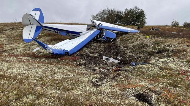 The Piper PA-18 plane the NTSB determined was overloaded with moose meat and antlers hanging on the wing when it took on September 12, 2023, seen in a still image from video reviewed by the NTSB in their final report.NTSB photo of the crash site of the Piper PA-18 near St. Mary’s, Alaska in September of 2023, from investigator’s final report.