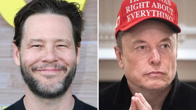 Ike Barinholtz and Elon Musk (Getty Images)