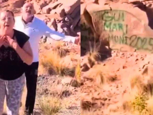 Dos turistas que vandalizaron rocas en Potrerillos fueron repudiados