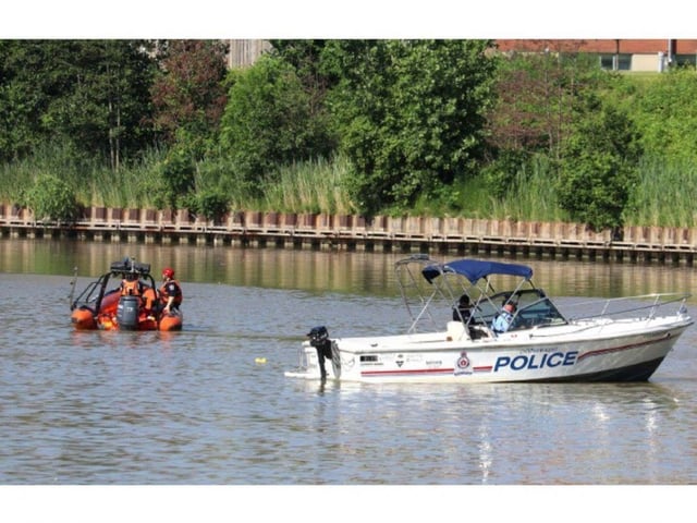 Police say the body of a 17-year-old girl was recovered on June 23, 2025, after witnesses reported seeing her jump off the Third Street Bridge into the Thames River in Chatham, sparking a search by police and fire crews. (Ellwood Shreve/Postmedia Network)