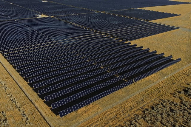 FILE - A solar farm sits in Mona, Utah, on Aug. 9, 2022. (AP Photo/Rick Bowmer, File)