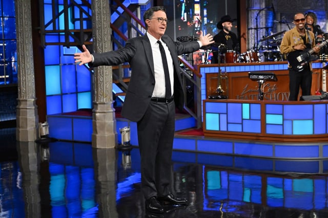 This image released by CBS shows Stephen Colbert during a taping of “The Late Show with Stephen Colbert” on Monday, July 21, 2025, in New York. (Scott Kowalchyk/CBS via AP)