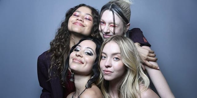 The four leading ladies of Euphoria huddle together in a cast photo.