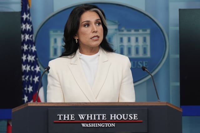 Director of National Intelligence Tulsi Gabbard speaks with reporters in the James Brady Press Briefing Room at the White House, Wednesday, July 23, 2025, in Washington. (AP Photo/Julia Demaree Nikhinson)