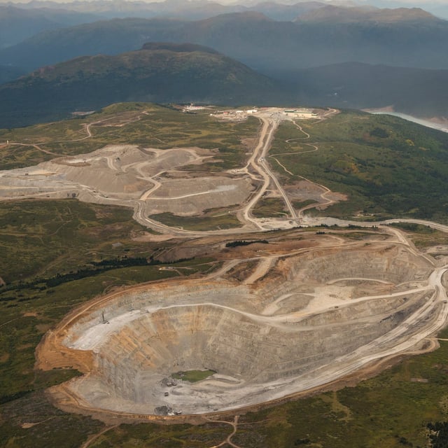 Aerial view of the Red Chris pits mine from 2017.