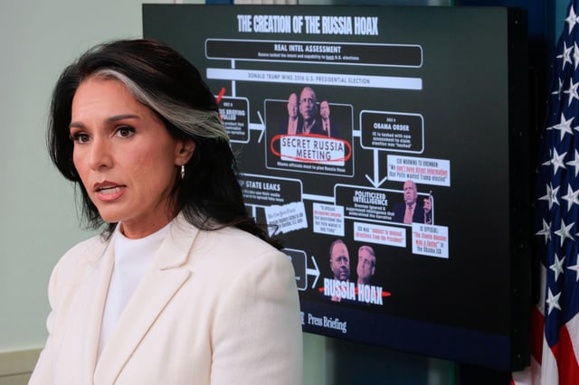 White House Director of National Intelligence Tulsi Gabbard talks to reporters in the Brady Press Briefing Room at the White House on July 23 in Washington, DC.
