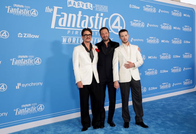 Cast members Pedro Pascal, Joseph Quinn and Ebon Moss-Bachrach attend the premiere of the film "The Fantastic Four: First Steps", in Los Angeles, California, U.S., July 21, 2025. REUTERS/Mario Anzuoni/File Photo