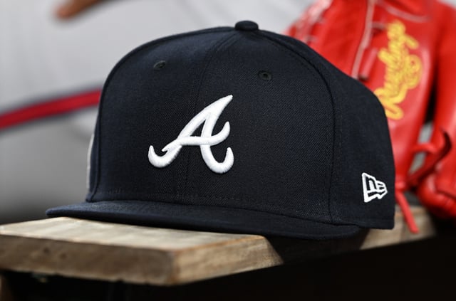 A view of the Atlanta Braves logo on a baseball cap during the game against the Washington Nationals at Nationals Park on September 11, 2024 in Washington, DC.