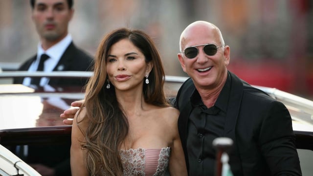 Amazon's founder Jeff Bezos and spouse Lauren Sanchez Bezos leave the Aman Hotel on the third day of their wedding festivities
