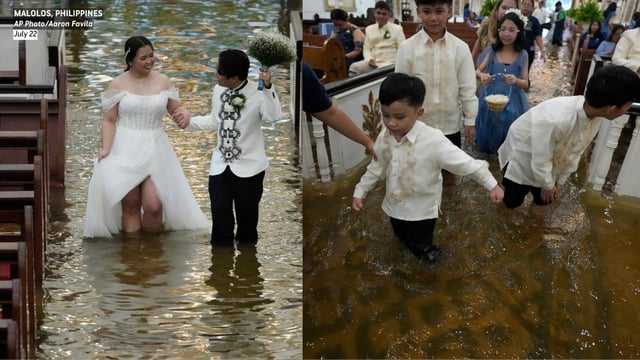 Jade Rick Verdillo y Jamaica Aguilar celebraron su boda en una iglesia anegada por el tifón Wipha, sin cancelar la ceremonia pese a las intensas lluvias.
Foto: X de AccuWeather @accuweather