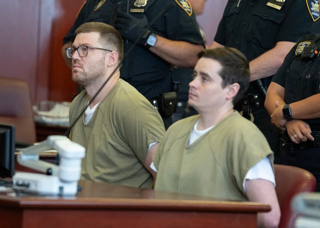 William Duplessie, left, and John Woeltz, are pictured in court during a hearing Tuesday, July 15, 2025 in Manhattan, New York. (Barry Williams/ New York Daily News)