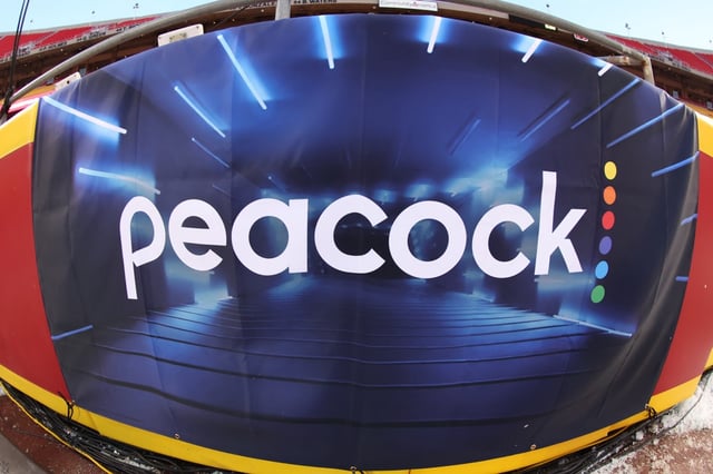 KANSAS CITY, MO - JANUARY 13: A view of the Peacock logo before an AFC Wild Card playoff game between the Miami Dolphins and Kansas City Chiefs on Jan 13, 2024 at GEHA Field at Arrowhead Stadium in Kansas City, MO. (Photo by Scott Winters/Icon Sportswire)