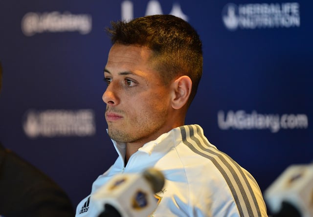 Jan 23, 2020; Los Angeles, California, USA; Los Angeles Galaxy player Javier Hernandez speaks to media following his introduction at Dignity Health Sports Park. Mandatory Credit: Gary A. Vasquez-USA TODAY Sports/File Photo