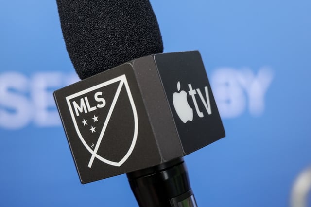AUSTIN, TX - JULY 22: The MLS logo and Apple TV logos are displayed on a microphone flag ahead of the MLS All-Star Skills Challenge on July 22, 2025, at Q2 Stadium in Austin, TX. (Photo by David Buono/Icon Sportswire)