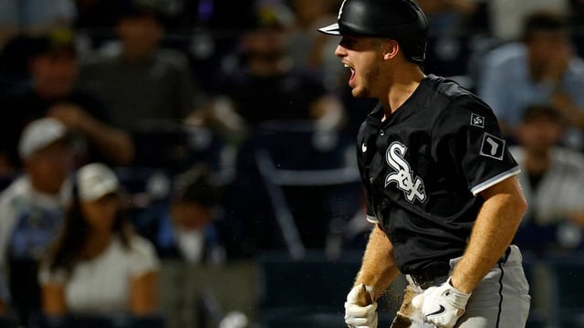 Kyle Teel of the Chicago White Sox reacts to scoring a run in the eighth inning against the Tampa Bay Rays at George M. Steinbrenner Field on Wednesday, July 23, 2025, in Tampa, Florida. (Mike Ehrmann/Getty Images/TNS)