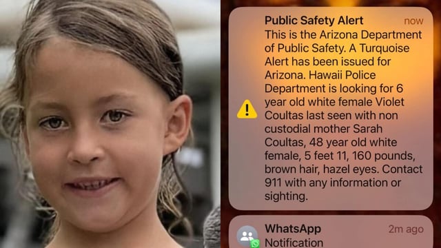 Violet is described as a white girl, 3 feet 10 inches tall, weighing 43 pounds, with blonde hair and hazel eyes. She was last seen wearing a white shirt and pink jacket.