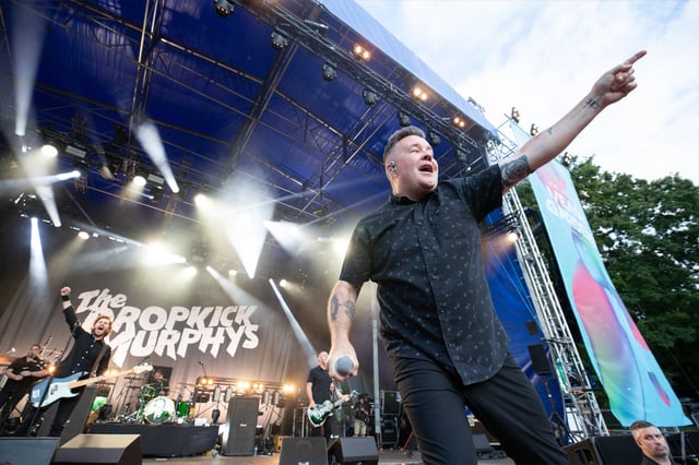 (L-R) Kevin Rheault, Matt Kelly, Jeff DaRosa and Ken Casey of Dropkick Murphys perform at Iveagh Gardens on July 07, 2024 in Dublin, Ireland. 