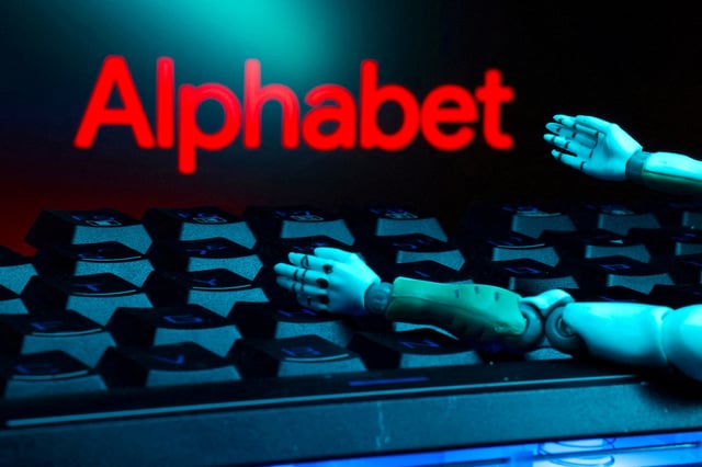 The Alphabet logo, a keyboard, and robot hands are seen in this illustration created on January 27, 2025. REUTERS/Dado Ruvic/Illustration/File Photo