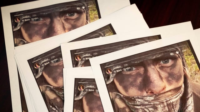 Printouts distributed at a Kootenai County Sheriff’s Office press briefing depict suspect Wess Roley, a day after two firefighters were shot dead, while responding to a fire and the body of a man was later found with a gun nearby in the Canfield Mountain area outside Coeur d’Alene, in Hayden, Idaho, U.S. June 30, 2025.  REUTERS/David Ryder