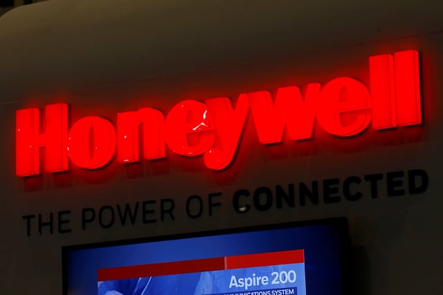 A logo of Honeywell is pictured on their booth during the European Business Aviation Convention & Exhibition (EBACE) in Geneva, Switzerland, May 22, 2017.  REUTERS/Denis Balibouse/File Photo
