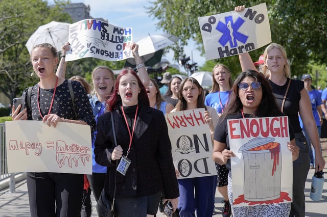 FILE - Anti-abortion activists rally outside of the U.S. Supreme Court, Thursday, June 20, 2024, in Washington. (AP Photo/Mariam Zuhaib, File)