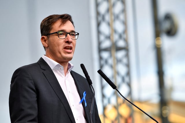 Budapest's Mayor Gergely Karacsony speaks during a joint demonstration organised by opposition parties during the celebrations of the 65th anniversary of the Hungarian Uprising of 1956, in Budapest, Hungary, October 23, 2021. REUTERS/Marton Monus/File Photo