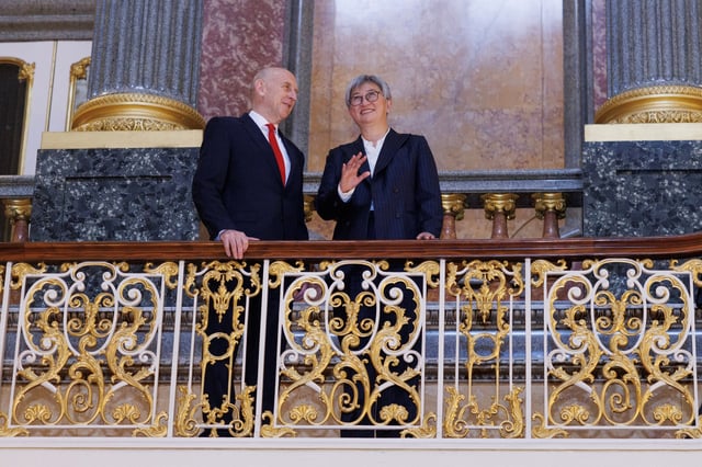 British Defence Secretary John Healey stands with the Australian Minister for Foreign Affairs Penny Wong at Lancaster House ahead of the annual Australia-UK Ministerial Consultations (AUKMIN) meeting on December 16, 2024 in London, Britain. Dan Kitwood/Pool via REUTERS/File Photo