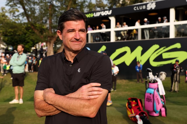 Scott O&#39;Neil CEO of LIV Golf reacts after the match on day three of LIV Golf Hong Kong at The Hong Kong Golf Club on March 09, 2025 in Hong Kong, China.