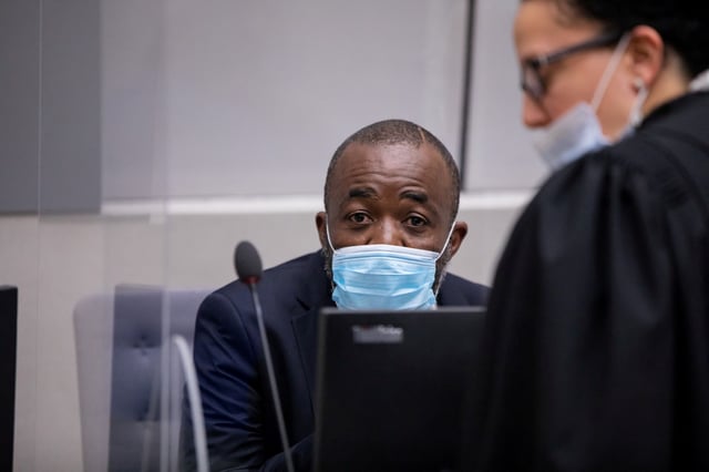 One of the alleged leaders of Central African Republic militias, Alfred Yekatom appears before the International Criminal Court (ICC) in The Hague, Netherlands, February 16, 2021.  ICC-CPI/Handout via REUTERS/File Photo
