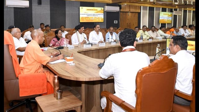 Chief minister Yogi Adityanath during a review meeting in Gorakhpur on Thursday. (HT Photo)