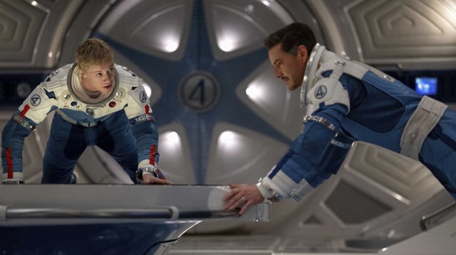 Joseph Quinn, left, and Pedro Pascal in a scene from “The Fantastic Four: First Steps.” 