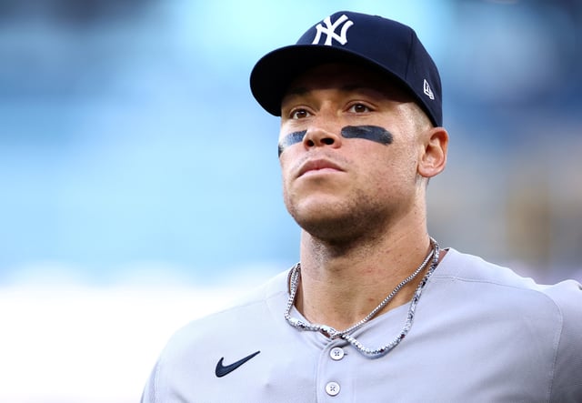 TORONTO, ON - JULY 21: Aaron Judge #99 of the New York Yankees runs to the dugout during a game against the Toronto Blue Jays at Rogers Centre on July 21, 2025 in Toronto, Ontario, Canada. (Photo by Vaughn Ridley/Getty Images)