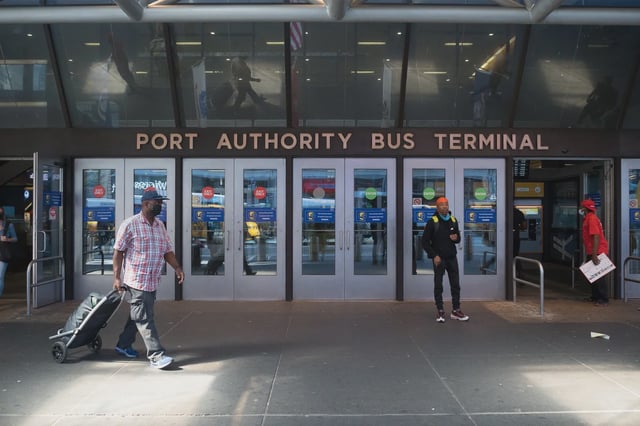 The entrance to the Port Authority's main bus terminal in 2021.