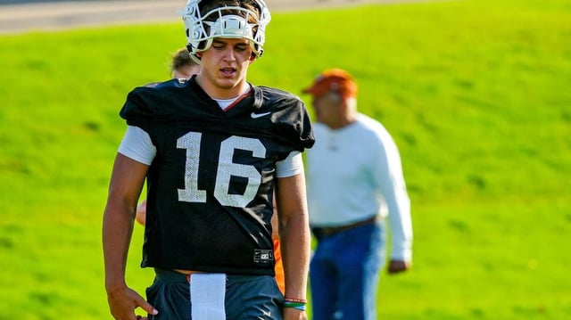 Texas Longhorns quarterback, Arch Manning during his first practice of the spring season on Tuesday, March 25, 2025.
