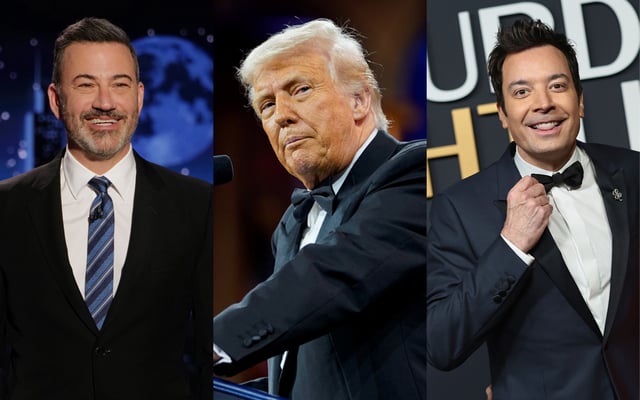 From left, Jimmy Kimmel, President Donald Trump and Jimmy Fallon.