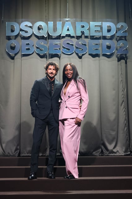 Andrea Preti and Venus Williams attend the Dsquared2 F/W 2025 - 2026 fashion show during Milan Fashion Week in February.