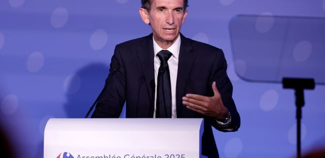 Alexandre Bompard, à la tête du géant de la distribution Carrefour depuis 2017, ici à l'assemblée générale du 28 mai 2025