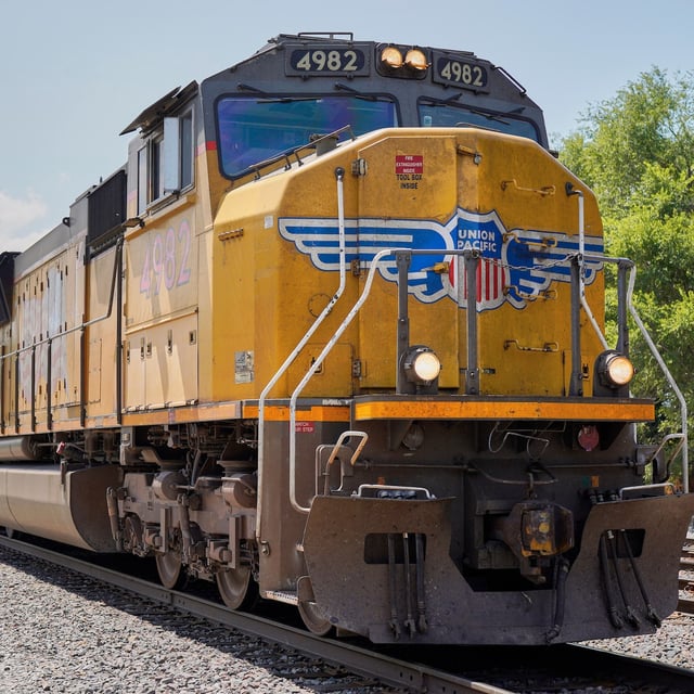 FILE - A Union Pacific train travels through Union, Neb., July 31, 2018. (AP Photo/Nati Harnik, File)