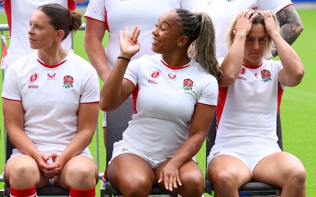 Rugby Union - 2025 Women's Rugby World Cup - England Squad Announcement - Allianz Stadium, Twickenham, London, Britain - July 24, 2025 England's Sadia Kabeya reacts as she poses for a team group photo Action Images via Reuters/Andrew Boyers