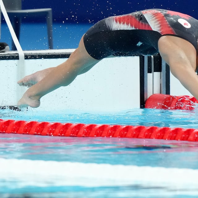 Canada's Kylie Masse, of Lasalle, Ont., competes during the 100m women's backstroke final at the 2024 Summer Olympics in Paris, Tuesday, July 30, 2024. THE CANADIAN PRESS/Nathan Denette