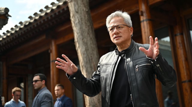 Jensen Huang, CEO of Nvidia, speaks to journalists. During a trip to China,