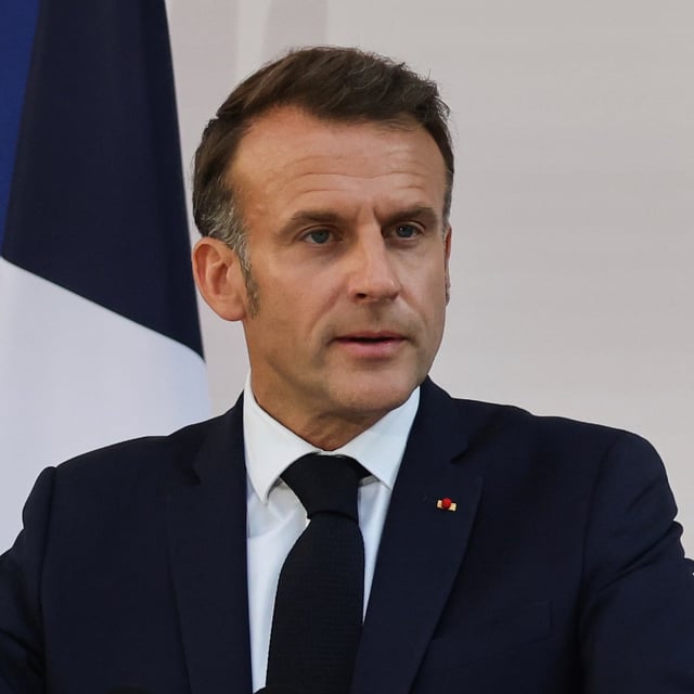 French President Emmanuel Macron speaks to the army leaders at the Hotel le Brienne, Sunday, July 13, 2025, ahead of the Bastille Day parade in Paris. (Ludovic Marin, Pool Photo via AP)