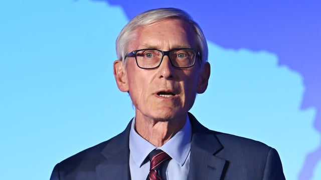 Wisconsin Governor Tony Evers at the Wisconsin Democrats 2025 Convention in 2025.