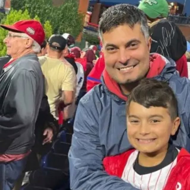 In this undated photo provided by Joseph "Joe" Rocco, Joe Rocco and his son Marco Rocco pose for a photo in Haddonfield, N.J. (Family courtesy photo via AP)