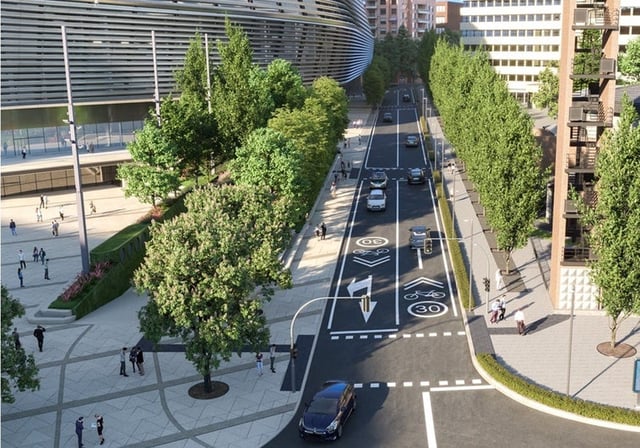 Uno de los laterales con aceras ampliadas de Castellana