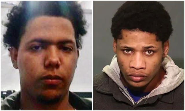Miguel Mora Nunez, left, and Cristian Aybar Berroa, have been arrested in the shooting of an off-duty Customs and Border Protection officer in Washington Heights last Saturday. (DHS)